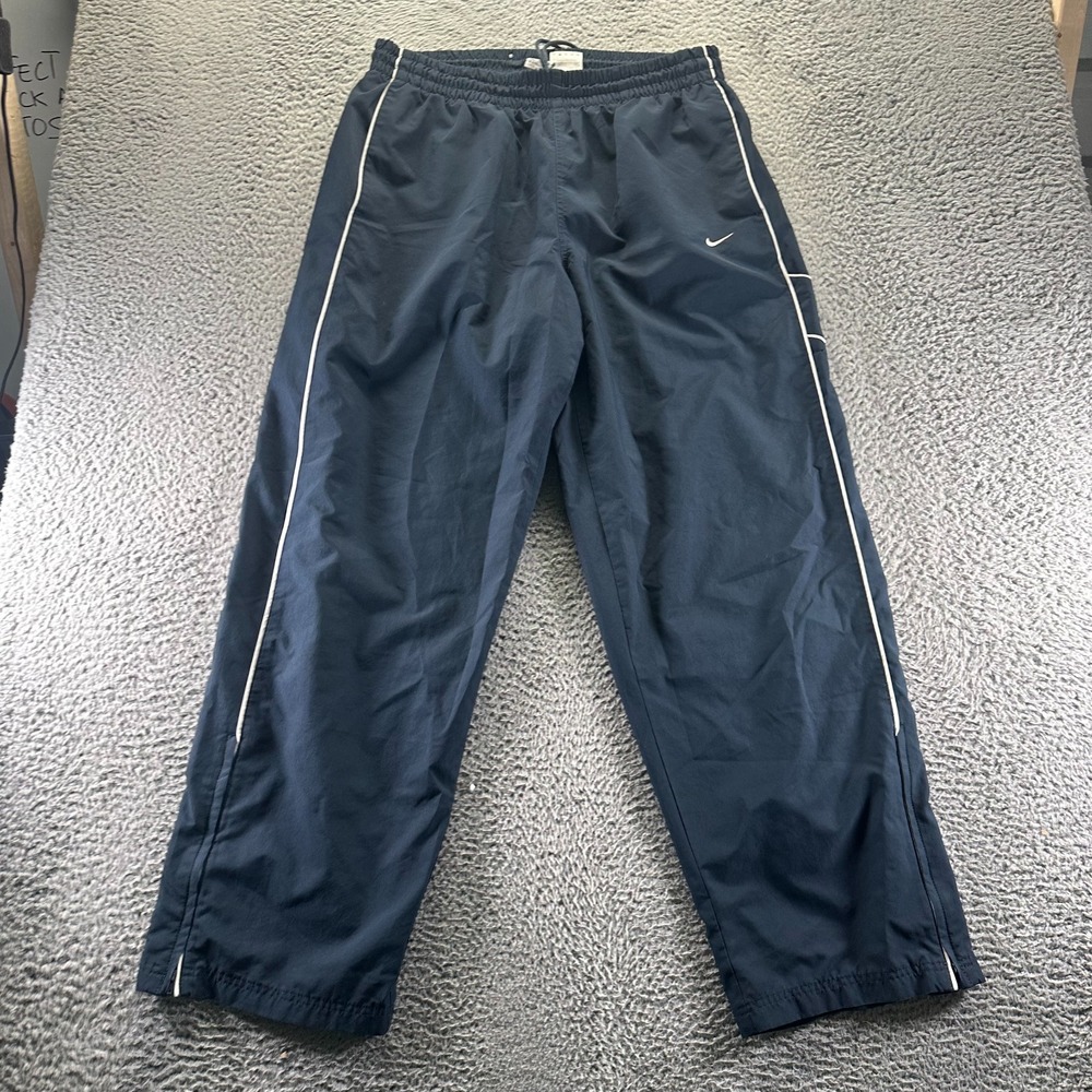 VTG Nike Pant Men XXL Blue Polyester Track Straight Swoosh Logo Lined Activewear